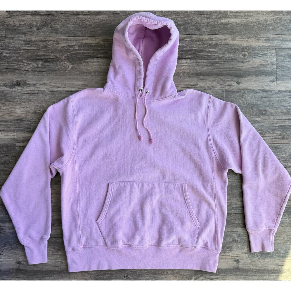 Champion Reverse Weave Knit Hoodie Mens L Pink Heavyweight Pullover Sweatshirt